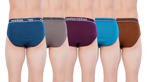 Image of Nestos Men's Cotton Solid Outer Elastic Brief Pack of 5 (Multicolor)