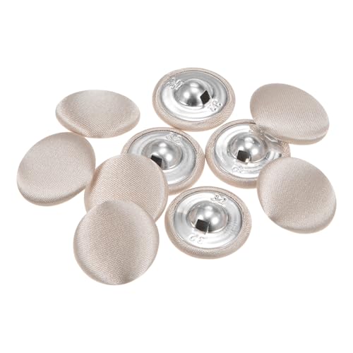 QUARKZMAN 10pcs Botones Cubiertos de Tela, 20mm 32L Botones Redondos de Costura de Tela Algodón Broche Vástago Metálico para Trajes, Vestidos, Blusas y Suéteres, Marrón Claro
