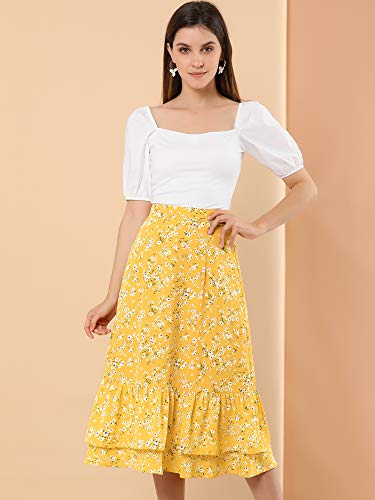 Image of Allegra K Women's Printed Skirt 2025 Weekend Trendy Summer Chiffon Ruffle Tiered Flowy Midi Skirts