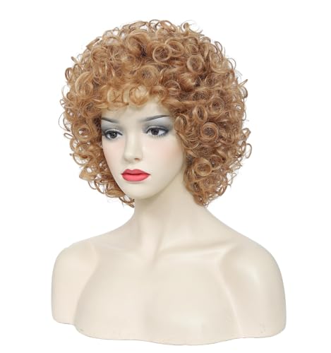 Image of Women's short curly wig, 70s disco style afro wig, wig for Halloween cosplay and parties (Strawberry Blonde)