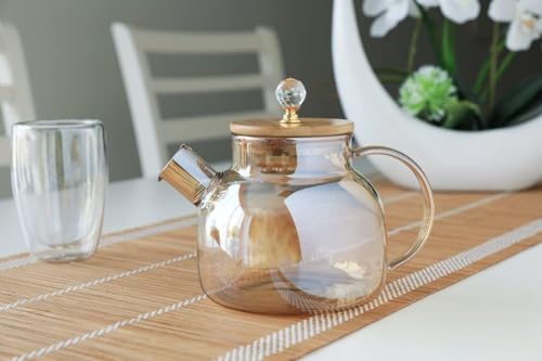 Image of Glass Tea Pot with Stainless Steel Infuser || Large Capacity Transparent Tea Kettle with Lid & Handle || Great for Loose Leaf Tea, Blooming Tea, Tea Bags & Fruit Infused (Model 2)