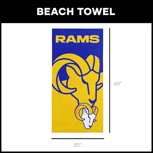 Image of Northwest NFL Los Angeles Rams Microfiber Beach Towel, 30 x 60 Inches - Quick Dry, Sand Resistant, Lightweight, Highly Absorbent, Incisor Design