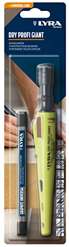 LYRA L4478001, DRY PROFI GIANT Baumarker, inkl. Spitzerpapier und Clip + 4 stk universal Graphite-Minen für alle Oberflächen im Blister