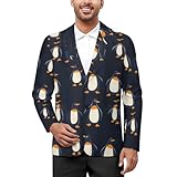 Penguins Pattern Casual Suit Jacket for Men Two Buttons Blazer Lightweight Slim Fit Regular Business Coats XL
