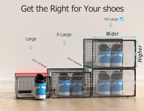 Image of Kuject XX-Large Shoe Storage Boxes Organizers Clear Plastic Stackable 12 Pack, Shoe Rack & Holder Substitute, Sneaker Containers, Shoe Storage Organizer Bins for Closet, Under Bed, Black(No Fold Line)