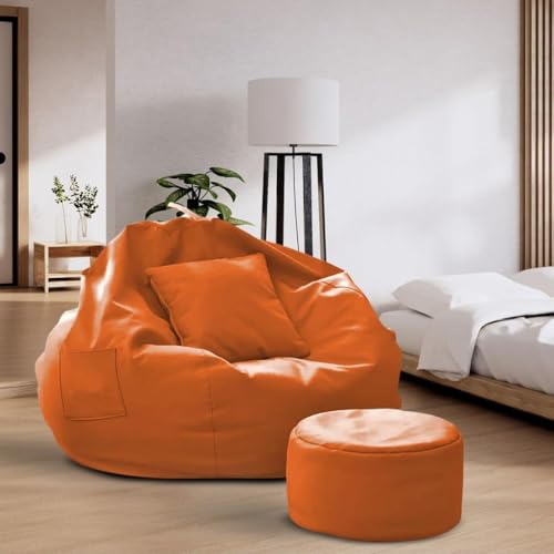 Image of IVIKA 4XL Bean Bag with Beans Filled | Gaming Chair | Premium Leatherette, Double Stitching | for Lounge & Bedroom | (4XL - Orange)