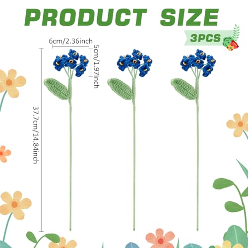 FINGERINSPIRE 3Pcs Crochet Forget Me Not Flower Navy Blue Handmade Crochet Forget Me Not Bouquet Artificial Flowers Polyester for Wedding Bouquet Decor - Image 2