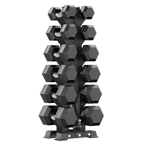 Image of PAPABABE Hex Dumbbell Sets with Rack, 100-600lb Rubber Coated Dumbbell Weight Set and Storage Rack, Multiple Options Hand Weights for Strength Training