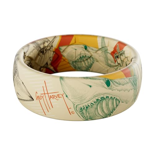 Groove Life Guy Harvey Silicone Ring – Breathable Rubber Wedding Band for Men & Women, Unique Fishing & Ocean Design, Comfortable, Durable, Flexible Fit for Work, Gym, Outdoors