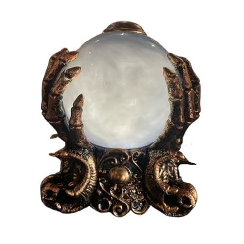 LED Lighted Animated Decor Halloween Crystal Ball with Fog Skeleton Hand Holder Mystic Psychic Centerpiece Haunted House Gothic Decor for Home Party