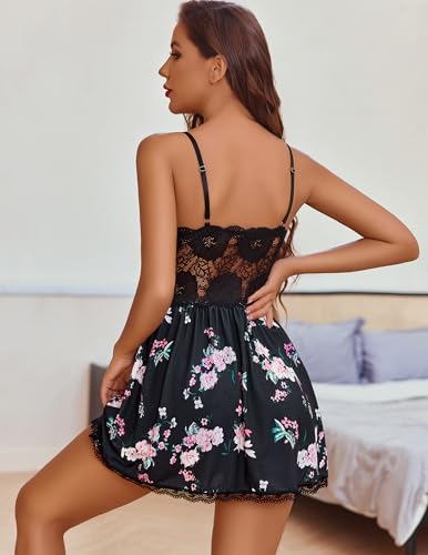 Image of Avidlove Women Chemise Night Gown Lace Modal Sleepwear V-Neck Full Slip Babydoll Lingerie Sexy Nightgowns