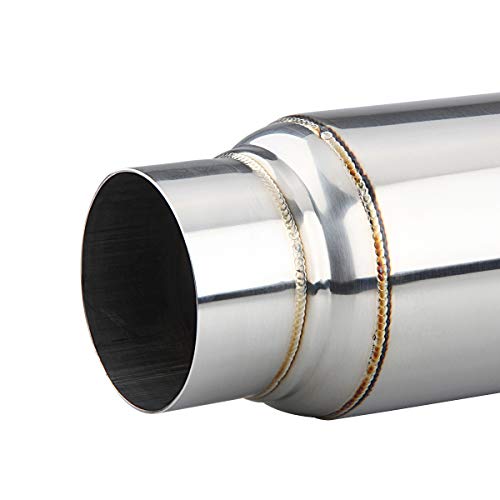 Image of LCGP 3 inch Inlet Universal Resonator, 3 inch Outlet 12 inch Overall Length Stainless Steel Performance Muffler, Polished, Straight Through Design, Deep Tone