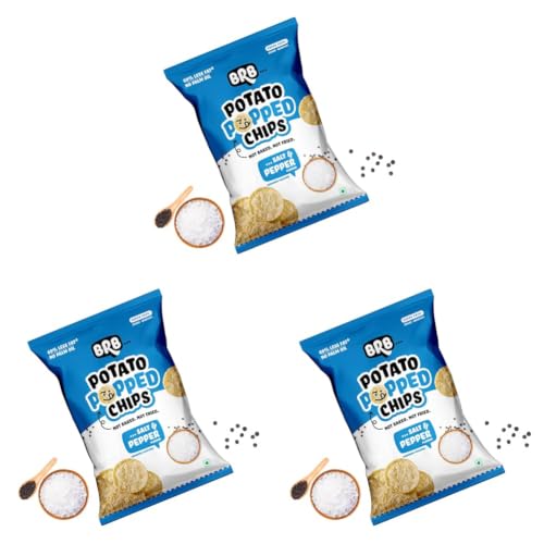 Image of BRB Popped Potato Chips | Salt & Pepper Flavour | Not Fried, Not Baked | 60% Less Oil, Lower Calorie, No Palm Oil, Healthy Snack | 48g /51g Pack (weight may vary) (Pack of 3)