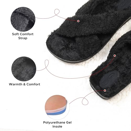 AEROTHOTIC Fuzzy Slippers Cute Fluffy Outdoor & Indoor Non-Slip Sole Orthopedic Slippers For Women Comfy Cross Band Arch Support Heel Cup Open Toe Winter Ladies Slides Shoe4