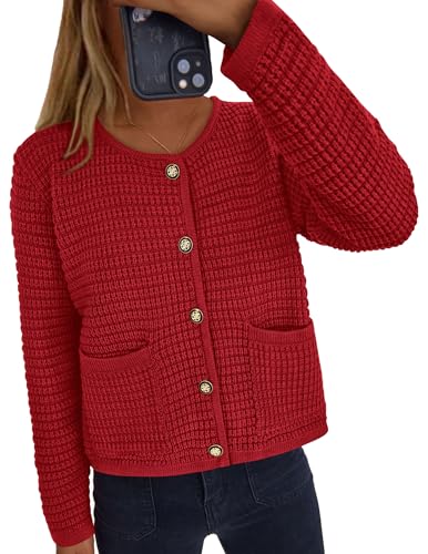 PRETTYGARDEN Women Knit Cardigan Sweaters Fall Fashion Long Sleeve Open Front Button Down Trendy Casual Jacket Winter Clothes