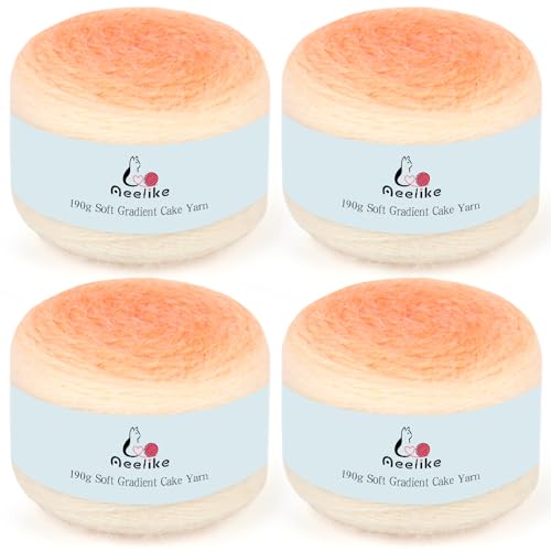Image of Aeelike Ombre Yarn for Crocheting, 4 PCS Colorful Gradient Yarn #4 Medium, Each 190g(6.7 oz) 400m(437.5 Yards) 71% Acrylic 29% Nynon, Soft Cake Crochet Yarns for Blanket, Scraves, Sweaters, Color M