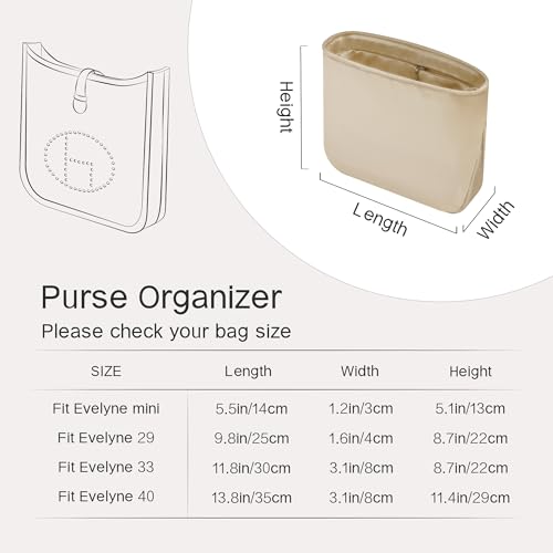 Image of Fits for Evelyne Bag Insert Organizer For Hermes(29,Champagne) | Premium Silk Material,Smooth Touch,Lightweight,zipper,protect from scratches & stains,multiple pockets,keychain,waterproof