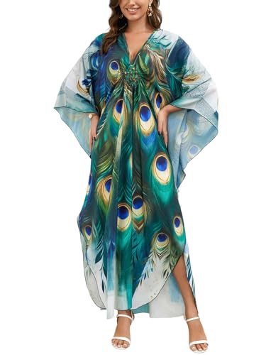 Image of KECVOT Kaftan Dresses for Women Plus Size Batwing Sleeve Caftans Long Bathing Suit Cover Up Maxi Beach Dress Loungewear
