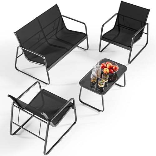 Bealife 4 Piece Garden Furniture Set, Teslin Fabric Patio Set, In...