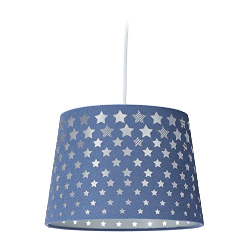 Preisvergleich Produktbild Relaxdays Kinderzimmerlampe, Hängelampe mit Sternenmotiv, Stoffschirm, Mädchen & Jungen, E27, HxD 124 x 27,5 cm, blau, 10032276_45