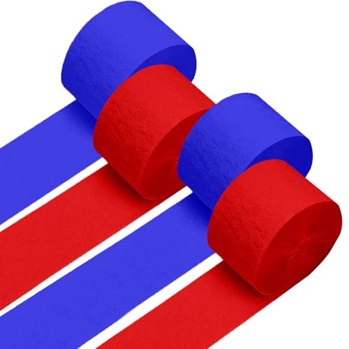 Image of 4 Crepe Paper Streamers Rolls, 328ft Pack of Red and Blue Crepe Paper for Birthday Graduation 4th of July Independence Day Baby Shower Wedding Party Decorations (1.8 inch x 82 ft /Roll)