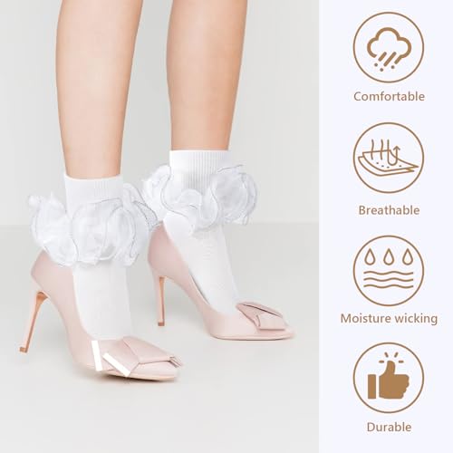 Women Big Ruffle Socks Adult 4-Layer Lace Frilly Ankle Socks Fold Cuff Cotton Ruffled Dress Crew Bobby Fancy Sock3