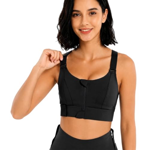 Image of Shoppy Villa - high Impact Sports Bra for Heavy Breast Full Coverage | Gym Bras for Women Workout | Yoga Bra,with Front Zipper Seamless Bra Push up Bras for Women | Black | 2X-Large