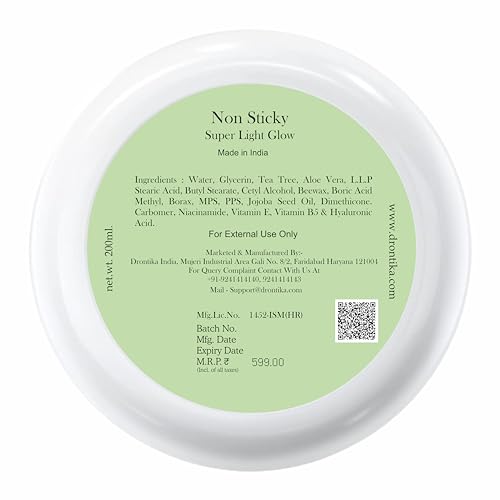 Image of Drontika Wild & Pure Non-Sticky Super Light Glow Cream 2% Niacinamide with Vitamin E, Vitamin B5 & Hyaluronic Acid - Daily Glow & Hydration (200ml)