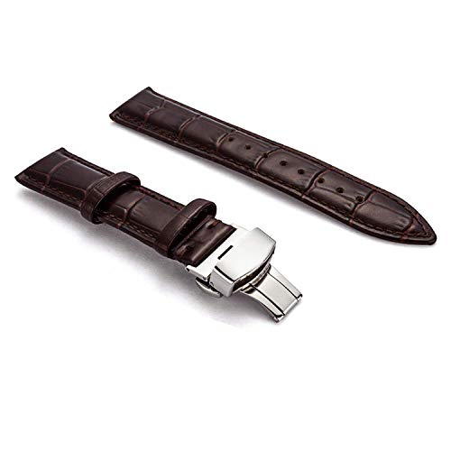 ewatchaccessories 22mm Brown Deployment Buckle Watch Band Strap Silver Clasp Buckle