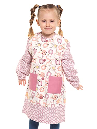 Ardeco s - Bata baby colegio con botones estampado Búhos (6 años)