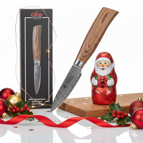 Wakoli EDIB Pro Officemesser aus echtem Damaststahl (VG10 Kern) 8 cm Klinge – Scharf und handlich – Kleines Küchenmesser, Obstmesser & Gemüsemesser – Damastmesser mit Pakkaholzgriff in Geschenkbox