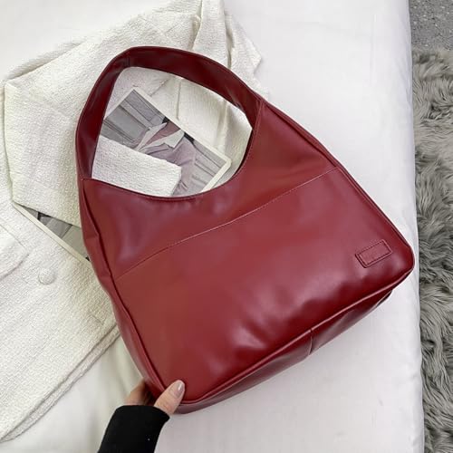 BGGJUE Tote Bag for Women Soft PU Leather Shoulder Hobo Purse Casual Slouchy Everyday Handbag for Work Travel Daily Use (Red) — view 2