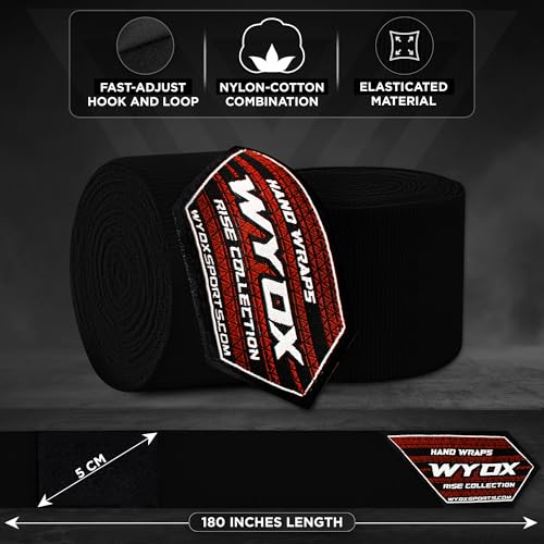 WYOX Boxing Hand Wraps Inner Gloves, Elasticated Thumb Loop Bandages Mexican Style Under Mitts Wrist Wrap Protection Muay Thai MMA Kickboxing Martial Arts Punching Bag Training Men Women