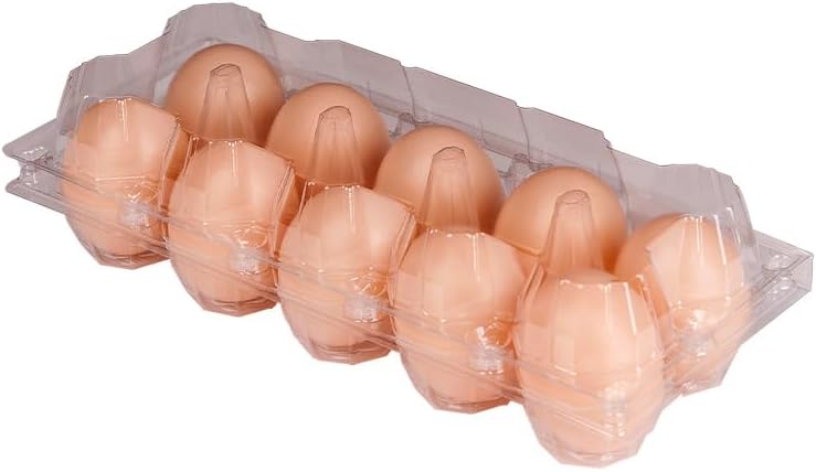 50PCS Plastic Egg Cartons 10 Count Clear Reusable Egg Containers Holds Eggs Cartons Cheap Bulk Storage Baskets Holder Tray for Fresh Medium Eggs Storage for Farm Home Fridge & Market Display 05