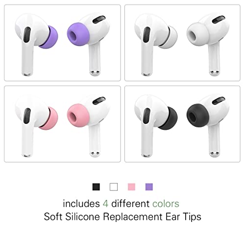 (4-Pairs) EarTips for Airpods Pro & Pro 2nd Gen Ear Tips (4-Pairs) - Silicone, Anti-Slip - Fit in Charging Case (Black/White/Pink/Purple)