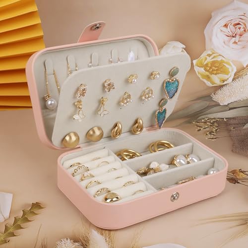 Image of Travel Jewelry Box,Travel Jewelry Case Organizer,PU Leather,Pink,1 Pcs