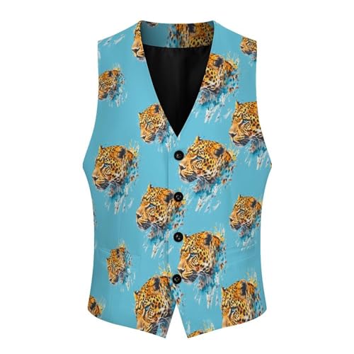 Watercolor Leopard Mens Suit Vests V-Neck Casual Vest Dress Formal Tuxedo Wedding Waistcoat 5