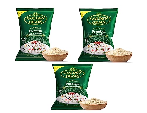 GOLDEN GRAIN Premium Basmati Rice 1Kg+1KG+1KG | Long Grain With Rich Pleasant Aroma Everyday Basmati Rice | Whole Grain, Non-GMO 1121 Biryani, Pulao Rice | Chawal For Daily Cooking (3KG) GOLDEN GRAIN Premium Basmati Rice 1Kg+1KG+1KG | Long Grain With Rich Pleasant Aroma Everyday Basmati Rice | Whole Grain, Non-GMO 1121 Biryani, Pulao Rice | Chawal For Daily Cooking (3KG)