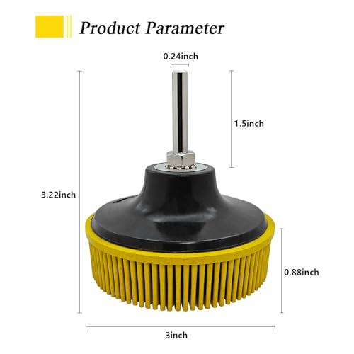 Image of HIEMIE Tools 3 Inch Bristle Disc Grit 80# (Yellow) with 3 Inch Shank Attachment Abrasive Coating Removal Disc for Metal