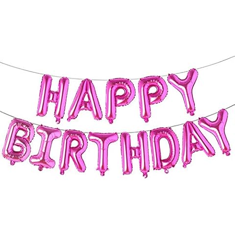 Happy Birthday Balloon Banner, Self Inflating Happy Birthday Banner Balloon Bunting 16 inch Letters Foil Banner Balloons for Kids and Adults --Pink--Meadow Cover