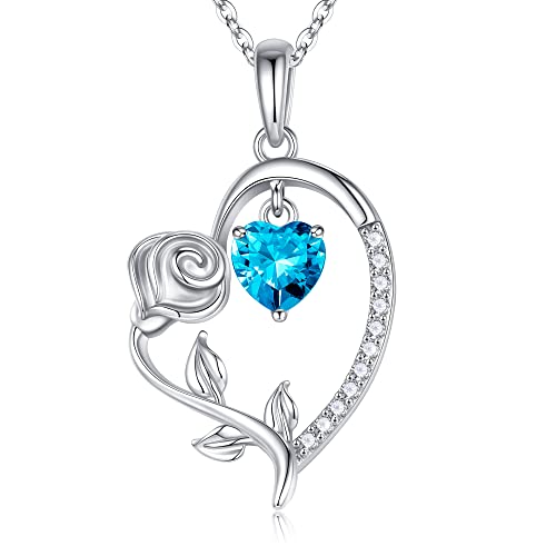 November Birthstone Jewelry Necklace for Women, Sterling Sliver Birthstone Blue Topaz Heart Necklace Unique Birthday Christmas Gifts for Mom Women Teen Girl Grandma Sister Wife Friends from Daughter