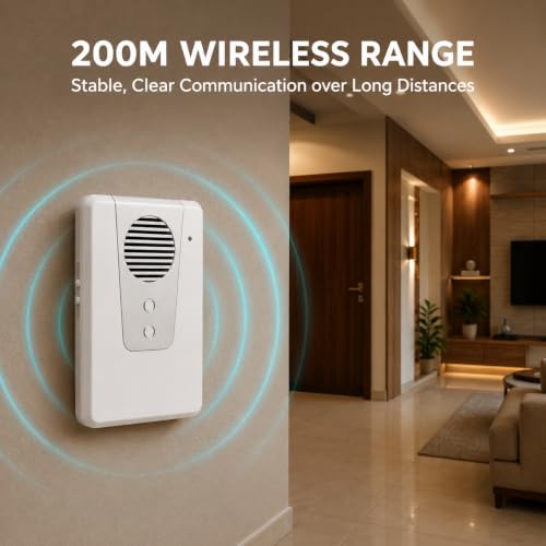 Image of Wireless Doorbell with 32 Melodies & LED Flash - Battery-Powered LongRange Door Chime, Easy Installation for Home, Office, Apartment, Shop, Classroom & More (Premium Wireless)