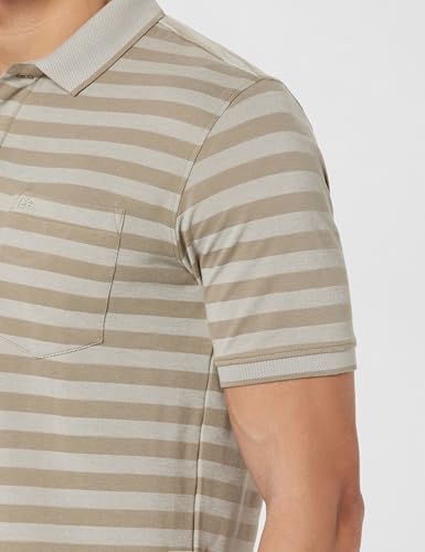 Image of Peter England Men's Cotton-Polyester Blend Striped Polo T-Shirt | Casual Wear | Durable & Trendy