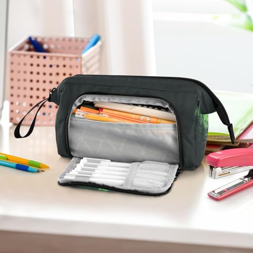 Image of Cool Dragon Green Pencil Bag Pencil Case for Teen Boy Girl, Big Capacity Pen Bag Zipper Pencil Pouch with Handheld Aesthetic Pencil Pouch with Print School Office Pencils Stationery