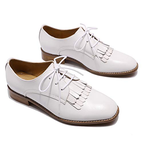 Mona Flying Women's Leather Lace-Up Oxfords Square Toe Tassel Formal Shoes For Ladies Women #TOP6