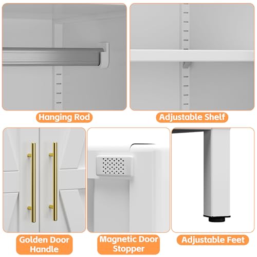 Image of SUPEER Metal Wardrobe Closet with 2 Drawers,71 inch Tall Metal Armoire Storage Cabinet with Hanging Rod and Adjustable Shelves,Freestanding Steel Clothing Organizer for Home,White,Required Assembly