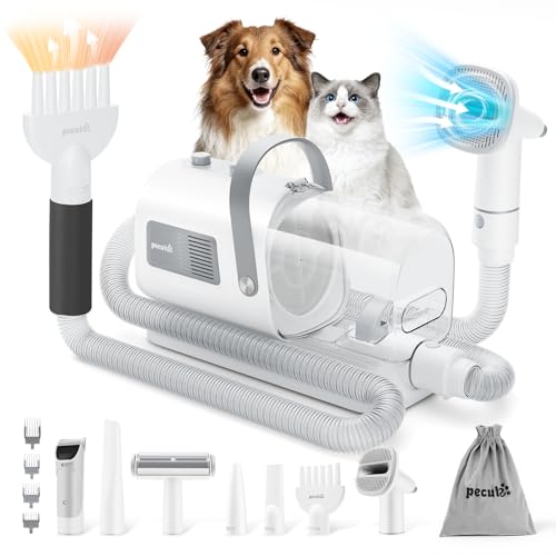 pecute ALL-IN-1 Kit Asciugacapelli Tagliacapelli per Toelettatura Cani, Soffiatore + Tosatrice + Aspira Peli Gatto, Silenzioso, Redimensionnement Automatique, 7 Accessori di Bellezza, Capacità 1,7 L