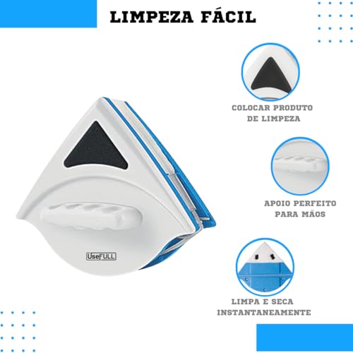 UseFull® Limpador de Vidros Magnético Duas Faces com Imã - Limpa Fora da Janela com Segurança - Rodo