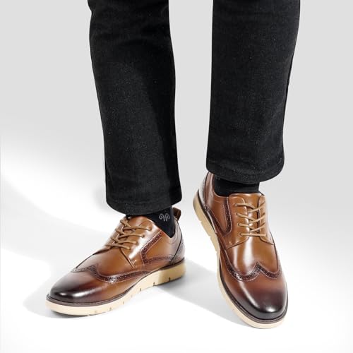 Image of Men's Full-Grain Leather Oxfords, Business Formal Dress Shoes with Arch Support, Comfortable for Office, Daily & Dating