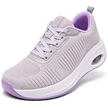 Wide Fit Trainers for Women Running Shoes Ladies Arch Support Memory Foam Plantar Fasciitis Orthopedic Shoes Air Cushion Comfort Breathable Non Slip Gym Sneakers Grey Purple UK 6